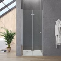 Nischentür Duschkabine Duschabtrennung Duschtür Sicherheitsglas Duschwand Nische Klarglas rahmenlos faltbar klappbar mit Verstellbereich Aqua Lavos von AQUALAVOS