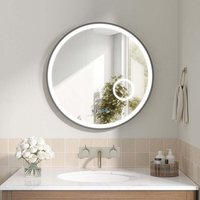 Runder Badezimmer Spiegel LED Badezimmer Spiegel, dreimal vergrößert Kosmetikspiegel mit digitaler Uhr von AQUALAVOS