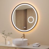 Runder LED Badspiegel 80x80 cm Uhr 3-fach Vergrößerung Kosmetikspiegel Doppellicht dimmbar 3000K&6400K Antibeschlag Schrägdesign IP44-zertifiziert Runder LED Badspiegel 80x80 cm Uhr 3-fach Vergrößerung Kosmetikspiegel Doppellicht dimmbar 3000K&6400K Antibeschlag Schrägdesign IP44-zertifiziert von AQUALAVOS