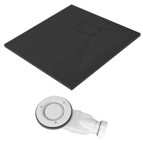 SMC Duschwanne 80x80cm flach schwarz mit Ablaufgarnitur Duschtasse quadratischess Duschbecken SMC Duschwanne 80x80cm flach schwarz mit Ablaufgarnitur Duschtasse quadratischess Duschbecken von AQUALAVOS