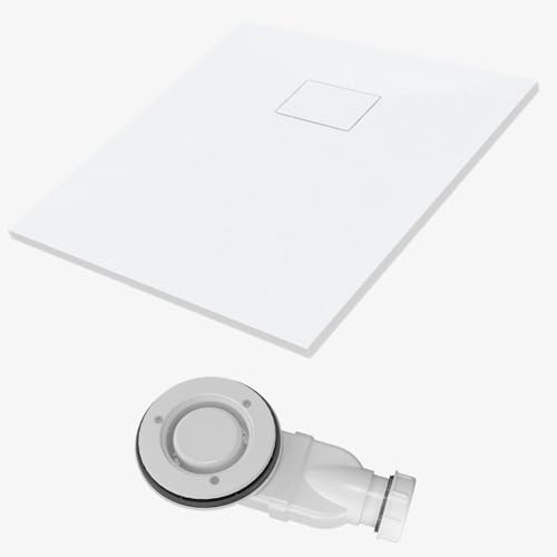SMC Duschwanne 80x80cm flach weiß mit Ablaufgarnitur Duschtasse quadratischess Duschbecken von AQUALAVOS