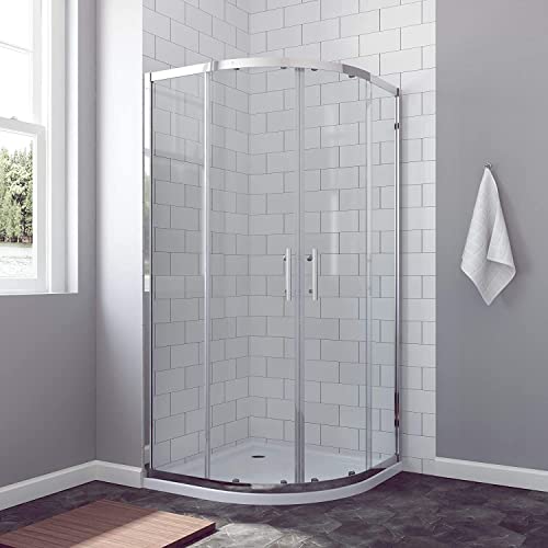 Viertelkreis Duschkabine Runddusche 80x80cm mit Schiebetüren Eckeinstieg Duschabtrennung Duschwand Dusche Radius 55cm aus 6mm ESG Glas Höhe 185cm Klarglas matt silber Viertelkreisdusche Vollrahmen von AQUALAVOS
