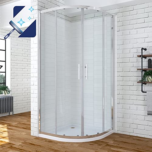 Viertelkreis Duschkabine Runddusche 80x80cm mit Schiebetüren Eckeinstieg mit Nanobeschichtung Duschabtrennung Duschwand Dusche Radius 55cm aus 6mm ESG Glas Höhe 195cm Klarglas matt silber Vollrahmen von AQUALAVOS