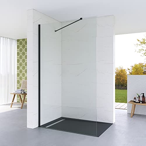 Walk in Duschglas 80x200 cm Duschwand schwarz Duschabtrennung Glas walkin Dusche Klarglas Glastrennwand Glaswand 8 mm ESG Sicherheitsglas Duschglaswand mit Stabilisator Nanobeschichtung Walk in Duschglas 80x200 cm Duschwand schwarz Duschabtrennung Glas walkin Dusche Klarglas Glastrennwand Glaswand 8 mm ESG Sicherheitsglas Duschglaswand mit Stabilisator Nanobeschichtung von AQUALAVOS