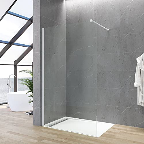 Walkin Dusche 80x200cm Duschwand für Dusche Duschglas Duschabtrenung Duschtrennwand Weiß aus 8 mm Nano Glas inkl. Nanobeschichtung Stabilisator von AQUALAVOS