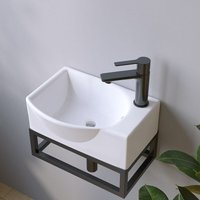 Aqualavos - Waschbecken Keramik Weiß Aufsatzwaschbecken für das Badezimmer und Gäste-WC Handwaschbecken 1 - Eckig-oval - 40,5 x 28 x 12 cm Aqualavos - Waschbecken Keramik Weiß Aufsatzwaschbecken für das Badezimmer und Gäste-WC Handwaschbecken 1 - Eckig-oval - 40,5 x 28 x 12 cm von AQUALAVOS