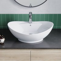 Aqualavos - Waschbecken Keramik Weiß Aufsatzwaschbecken für das Badezimmer und Gäste-WC Handwaschbecken 21 - Oval - 59 x 38,5 x 21,5 cm Aqualavos - Waschbecken Keramik Weiß Aufsatzwaschbecken für das Badezimmer und Gäste-WC Handwaschbecken 21 - Oval - 59 x 38,5 x 21,5 cm von AQUALAVOS