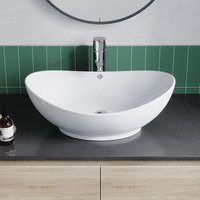 Aqualavos - Waschbecken Keramik Weiß Aufsatzwaschbecken für das Badezimmer und Gäste-WC Handwaschbecken 22 - Oval - 60,5 x 39 x 19 cm von AQUALAVOS