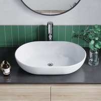 Aqualavos - Waschbecken Keramik Weiß Aufsatzwaschbecken für das Badezimmer und Gäste-WC Handwaschbecken 24 - Oval - 60 x 42 x 14 cm Aqualavos - Waschbecken Keramik Weiß Aufsatzwaschbecken für das Badezimmer und Gäste-WC Handwaschbecken 24 - Oval - 60 x 42 x 14 cm von AQUALAVOS