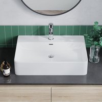 Aqualavos - Waschbecken Keramik Weiß Aufsatzwaschbecken für das Badezimmer und Gäste-WC Handwaschbecken 29 - Eckig - 60 x 42 x 13 cm Aqualavos - Waschbecken Keramik Weiß Aufsatzwaschbecken für das Badezimmer und Gäste-WC Handwaschbecken 29 - Eckig - 60 x 42 x 13 cm von AQUALAVOS