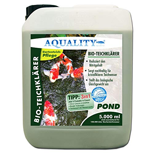 AQUALITY Gartenteich Bio-TeichKlärer 3in1 (Teichklar - Nachhaltig kristallklares Wasser, entfernt deutlich Trübungen im Teich), Inhalt:5 Liter von AQUALITY Aquaristik & Gartenteich