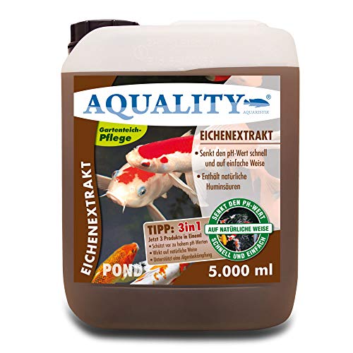 aquality Gartenteich Eichenextrakt 3in1 (Senkt schnell den pH-Wert - Enthält natürliche Huminsäuren - Unterstützt die Algenbekämpfung), Inhalt:5 Liter von aquality