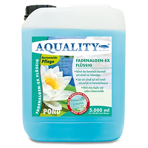 AQUALITY Gartenteich Fadenalgen-EX Flüssig (Flüssiger Fadenalgenvernichter, Algenmittel, Algenentferner. Löst Sich schnell im Teich auf), Inhalt:5 Liter von AQUALITY Aquaristik & Gartenteich