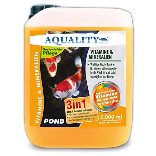 AQUALITY Gartenteich Vitamine & Mineralien Pond 3in1 (Lebenswichtige Fischvitamine für eine erhöhte Abwehrkraft, Vitalität und Laichfreudigkeit), Inhalt:5 Liter AQUALITY Gartenteich Vitamine & Mineralien Pond 3in1 (Lebenswichtige Fischvitamine für eine erhöhte Abwehrkraft, Vitalität und Laichfreudigkeit), Inhalt:5 Liter von AQUALITY Aquaristik & Gartenteich