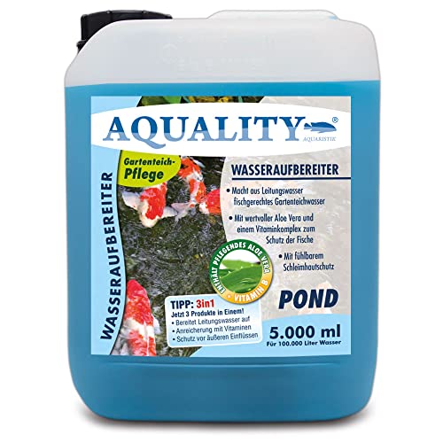 AQUALITY Gartenteich Wasseraufbereiter Pond 3in1 (Macht aus Leitungswasser fischgerechtes Teichwasser - Mit Aloe Vera, Vitamine - Schleimhautschutz), Inhalt:5 Liter von AQUALITY Aquaristik & Gartenteich