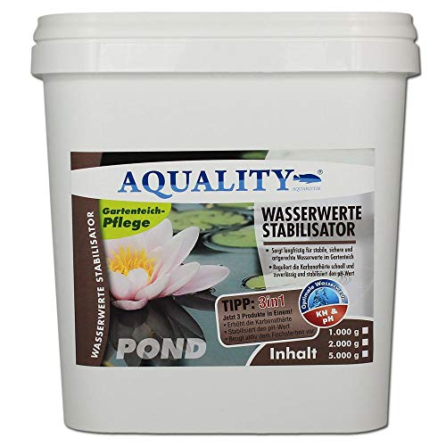 AQUALITY Wasserwerte Stabilisator POND 5.000 g (GRATIS Lieferung innerhalb Deutschlands - Sorgt langfristig für stabile, sichere und artgerechte Wasserwerte im Gartenteich - Reguliert die Karbonathärte schnell und zuverlässig und stabilisiert den pH-Wert) AQUALITY Wasserwerte Stabilisator POND 5.000 g (GRATIS Lieferung innerhalb Deutschlands - Sorgt langfristig für stabile, sichere und artgerechte Wasserwerte im Gartenteich - Reguliert die Karbonathärte schnell und zuverlässig und stabilisiert den pH-Wert) von AQUALITY AQUARISTIK