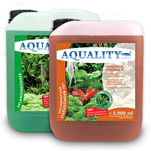 AQUALITY AQUARIUM 2er Pflanzenpflege Sparset (Enthält Pflanzendünger mit allen wichtigen Spurenelementen und Mineralien und Eisendünger mit zweiwertigem Eisen FE2), Set-Größe:SET 5000 von AQUALITY Aquaristik & Gartenteich