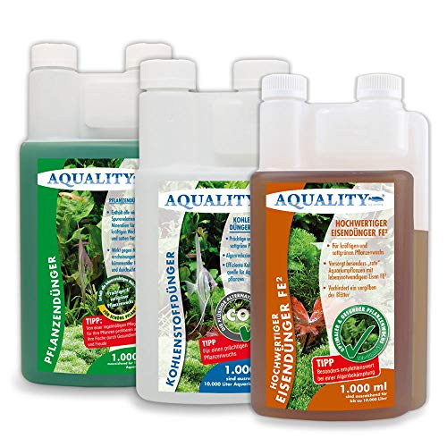 AQUALITY AQUARIUM 3er Pflanzenpflege Sparset (Dünger - 1. Pflanzendünger - 2. Eisendünger - 3. CO2 Kohlenstoffdünger für einen perfekten Pflanzenwuchs), Set-Größe:SET 1000 von AQUALITY Aquaristik & Gartenteich