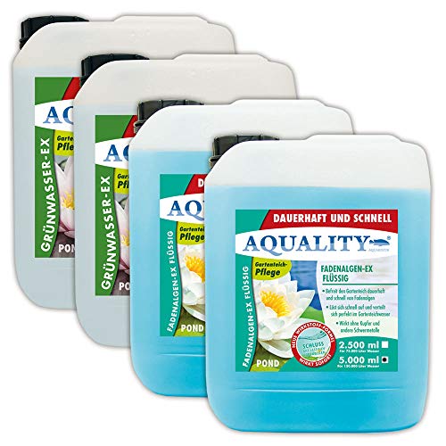 AQUALITY Algenvernichter Komplett-Sparset Gartenteich (Befreit und entfernt Fadenalgen, Schwebealgen, grünes Wasser schnell und dauerhaft), Set-Größe:SET 10000 von AQUALITY Aquaristik & Gartenteich