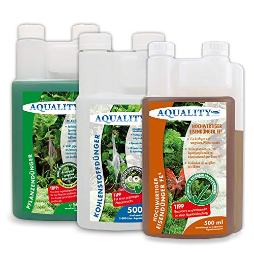 AQUALITY AQUARIUM 3er Pflanzenpflege Sparset (Dünger - 1. Pflanzendünger - 2. Eisendünger - 3. CO2 Kohlenstoffdünger für einen perfekten Pflanzenwuchs), Set-Größe:SET 500 von AQUALITY Aquaristik & Gartenteich