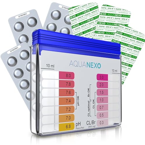 AQUANEXO Pool Tester pH und Chlor inkl. 60 Pool Testtabletten, Pooltester, Pool Wassertester, Schütteltester Pool ph Tester, Pool Tester Chlor und pH für Schwimmbad, Planschbecken, Whirlpool von AQUANEXO