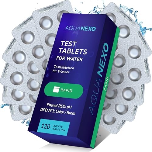 AQUANEXO Test Tabletten für Pool pH und Chlor, 60 Phenol red Tabletten + 60 DPD 1 Tabletten, Pool Testtabletten Chlor und pH-wert, Pooltester, Messtabletten Pool Tester, Pool Zubehör (120) von AQUANEXO