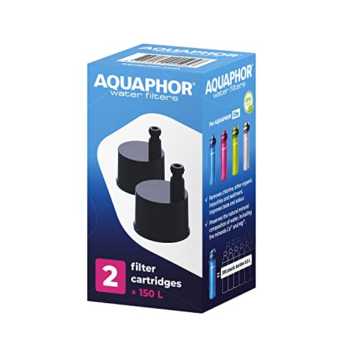 AQUAPHOR City Filterkartusche 2er Pack I Filter mit Aktivkohle I CITY Wasserfilter-Flaschen I Filtert beim Trinken I Reduziert Chlor I Perfekt für unterwegs I Große Nachhaltigkeit von AQUAPHOR