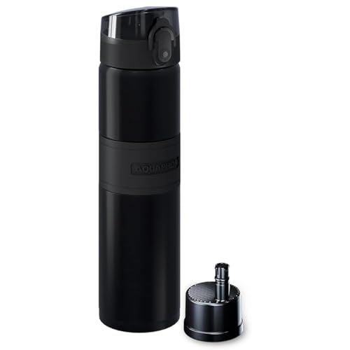 AQUAPHOR City Cool Filterflasche I 500 ml Schwarz I Flasche mit Wasserfilter für unterwegs I Auslaufsicherer Deckel & bis zu 24h Kühlung I Wechselfilter mit Aktivkohlefaser & BPA-frei von AQUAPHOR