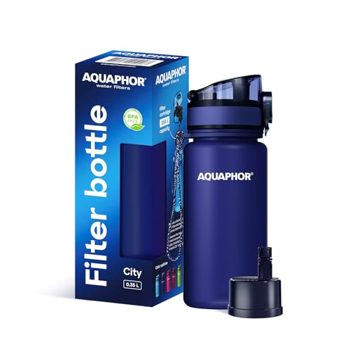 AQUAPHOR City Filterflasche 350ml Navy I Flasche mit Wasserfilter für unterwegs I Filter mit Aktivkohle I Filtert Chlor I Aus Tritan & BPA-frei I Für besseren Geschmack & Geruch des Wassers AQUAPHOR City Filterflasche 350ml Navy I Flasche mit Wasserfilter für unterwegs I Filter mit Aktivkohle I Filtert Chlor I Aus Tritan & BPA-frei I Für besseren Geschmack & Geruch des Wassers von AQUAPHOR