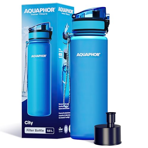 AQUAPHOR City Filterflasche 500ml Blau I Flasche mit Wasserfilter für unterwegs I Filter mit Aktivkohle I Filtert Chlor I Aus Tritan & BPA-frei I Für besseren Geschmack & Geruch des Wassers AQUAPHOR City Filterflasche 500ml Blau I Flasche mit Wasserfilter für unterwegs I Filter mit Aktivkohle I Filtert Chlor I Aus Tritan & BPA-frei I Für besseren Geschmack & Geruch des Wassers von AQUAPHOR