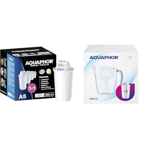 AQUAPHOR Filterkartusche A5 Pack 3+1 I Filtert Kalk & Chlor sowie Schwermetalle & andere Stoffe & Wasserfilter Smile Weiß inkl. 1 A5 Filter von AQUAPHOR