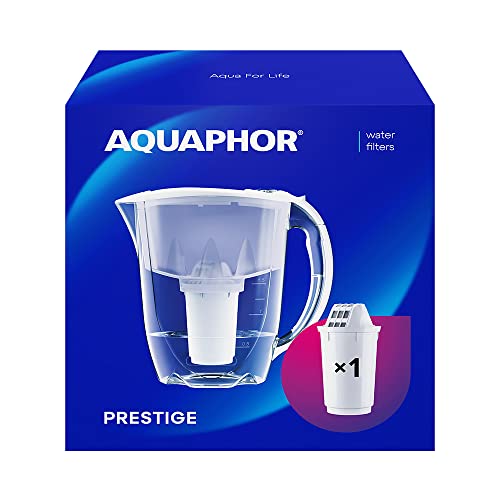 AQUAPHOR Wasserfilter Kanne Prestige Weiß inkl. 1 A5 Filter I Karaffe für 2,8l I Passt in die Kühlschranktür I Reduziert Kalk & Chlor I Tischwasserfilter I Praktische Filterkanne von AQUAPHOR