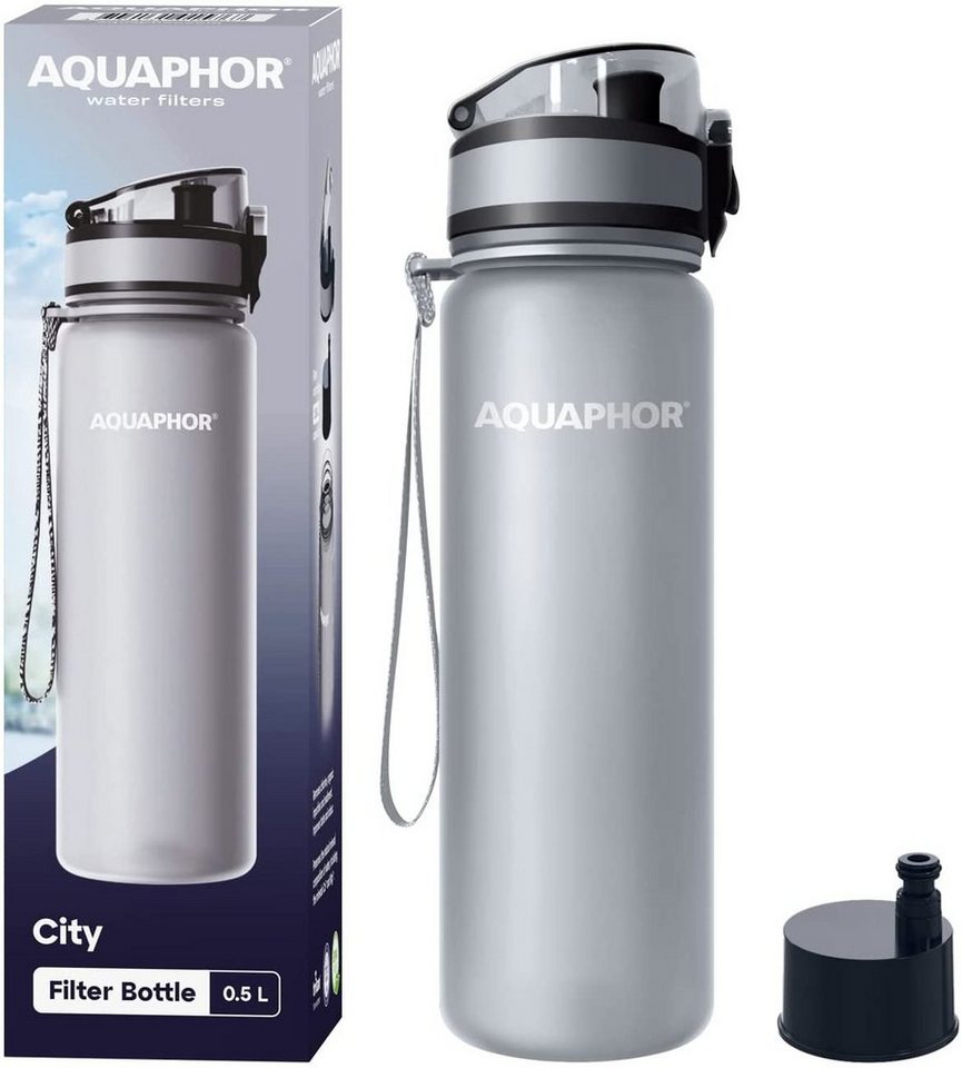 AQUAPHOR Trinkflasche Flasche mit Wasserfilter für unterwegs, 500 ml., I Filter mit Aktivkohle IBPA frei I Farbe: grau von AQUAPHOR