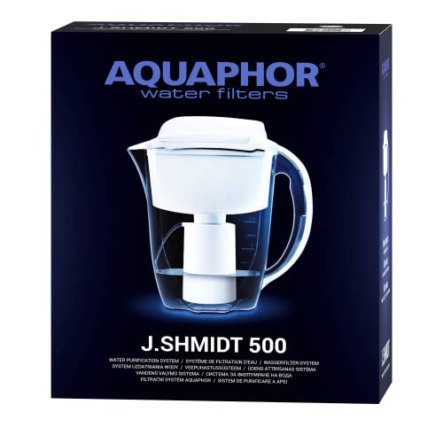 AQUAPHOR Wasserfilter J.Shmidt inkl. 1 JS500 Filter I Filtert Bakterien, Kalk, Chlor & andere Stoffe I Smarter Tischwasserfilter mit Mikrofiltration I Stylische Karaffe in Glasoptik für 2,8l von AQUAPHOR