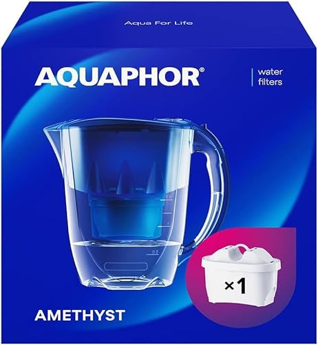 AQUAPHOR Wasserfilter Amethyst Kobaltblau inkl. 1 MAXFOR+ Filter I Karaffe für 2,8l I Passt in die Kühlschranktür I Reduziert Kalk & Chlor I Tischwasserfilter I Stylischer Behälter von AQUAPHOR