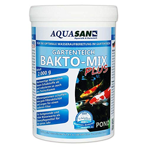 AQUASAN Gartenteich BAKTO-Mix Plus (Wasseraufbereitendes Pflegeprodukt - Leistungsstarke Mikroorganismen, hochwertige Mineralien für kristallklares Teichwasser), Inhalt:2 kg von AQUASAN Aquaristik & Gartenteich