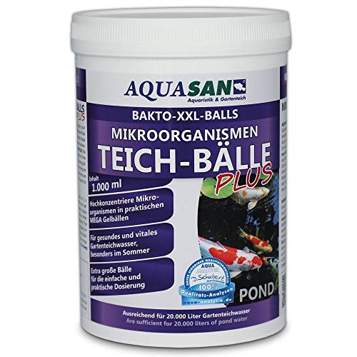 AQUASAN Gartenteich Mikroorganismen XXL Bakto-Balls Plus (Hochkonzentriert, extra große Gel XXL-Bälle - Starterbakterien, gesundes, vitales Teichwasser), Inhalt:1 Liter von AQUASAN Aquaristik & Gartenteich