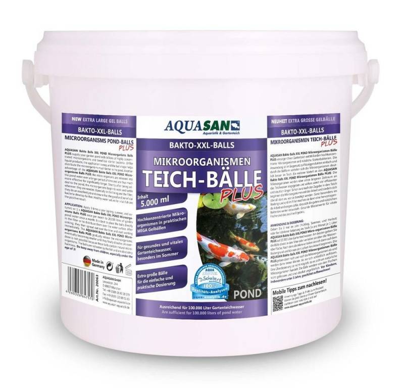 AQUASAN Teichfilter AQUASAN Gartenteich Mikroorganismen XXL Bakto-Balls PLUS (lebensnotwendigen Mikroorganismen, 1 St., Spar Set), 5 Liter sind ausreichend für bis zu 100.000 Liter von AQUASAN