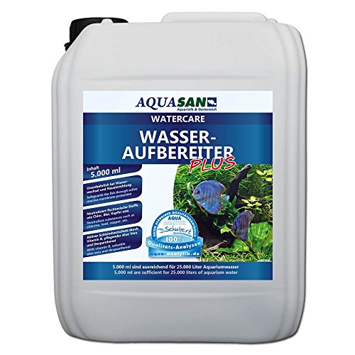 AQUASAN Aquarium WaterCare Wasseraufbereiter Plus (Ideal bei Neueinrichtung und Wasserwechsel im Aquarium - Macht aus Leitungswasser fischgerechtes Aquariumwasser), Inhalt:5 Liter von AQUASAN Aquaristik & Gartenteich