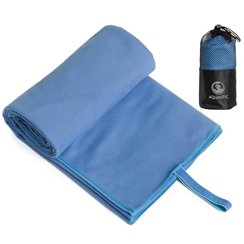 AQUASTIC Havlu Handtuch Größe L Schnelltrocknendes Fitness Handtuch für aktive Menschen 80 x 130 cm Leicht und kompakt Aus 88% Polyester und 12% Polyamid Ideal für Schwimmbad Strand Dunkelblau von AQUASTIC