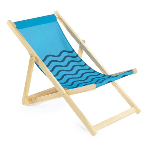 AQUASTIC Sunlito Strandstuhl Holz klappbar – Kiefernholzrahmen, wetterfestes Polyester, ergonomisch, verstellbar, leicht & kompakt, für Garten, Balkon, Strand, Camping, bis 110kg von AQUASTIC