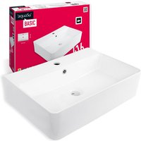 'aquaSu® Basic Waschtisch 416 Waschbecken mit Überlauf und Hahnloch 60 x 42 cm Als Hänge-Waschtisch oder Aufsatzwaschbecken Sanitärkeramik in weiß von AQUASU