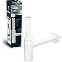 aquaSu® Design Siphon in weiß Flaschensiphon in 1 1/4 x 32 mm Reinigungsöffnung Geruchsverschluss für Waschbecken Tassensiphon 300 mm Länge Metall von AQUASU