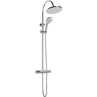 'aquaSu® Duschsystem Oblivio mit Thermostat-Armatur Handbrause: 3-strahlig Kopfbrause: 1-strahlig integrierte Ablage Antikalk rund höhenverstellbar von AQUASU