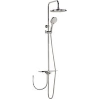 'aquaSu® Duschsystem Tima mit Regendusche & Handbrause Handbrause: 4-strahlig Kopfbrause: 1-strahlig mit Ablage Antikalk rund höhenverstellbar Chrom von AQUASU