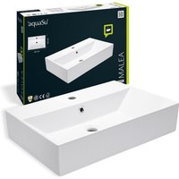 'aquaSu® Moderner Waschtisch Malea 60 cm Design-Waschbecken mit Überlauf und Hahnloch Hänge-Waschbecken modern Waschtisch wandhängend 60 x 42 cm von AQUASU