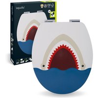 'aquaSu® WC-Sitz mit Absenkautomatik Tier-Motiv Hai Toilettensitz mit Holz-Kern Top-Fix Standard O-Form universal Scharnierabstand variabel Motiv von AQUASU