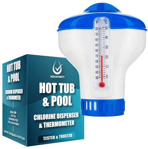 AQUAVERITY Whirlpool-Chlorspender mit eingebautem Thermometer - Schwimmender Chlorspender für Whirlpools, Pools, Spas - Einstellbare Durchflusskontrolle, langlebiges Design von AQUAVERITY