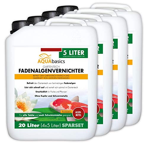 AQUAbasics Gartenteich Fadenalgenvernichter FLÜSSIG entfernt lästige Fadenalgen dauerhaft und stopp die Neubildung von Algen, Größe:20 Liter von AQUAbasic