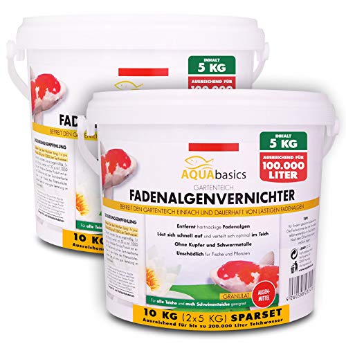 AQUAbasics Gartenteich Fadenalgenvernichter Power-GRANULAT befreit den Teich von hartnäckigen Fadenalgen dauerhaft und stopp die Neubildung von Algen, Größe:10 kg von AQUAbasic